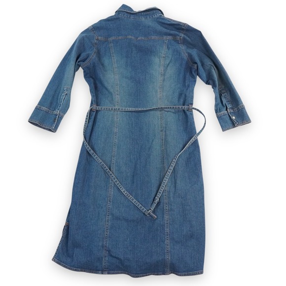 Old Navy Western Denim Dress Women 8 Blue 3/4 Sleeve Rodeo Fade Boho Belted - Picture 3 of 13